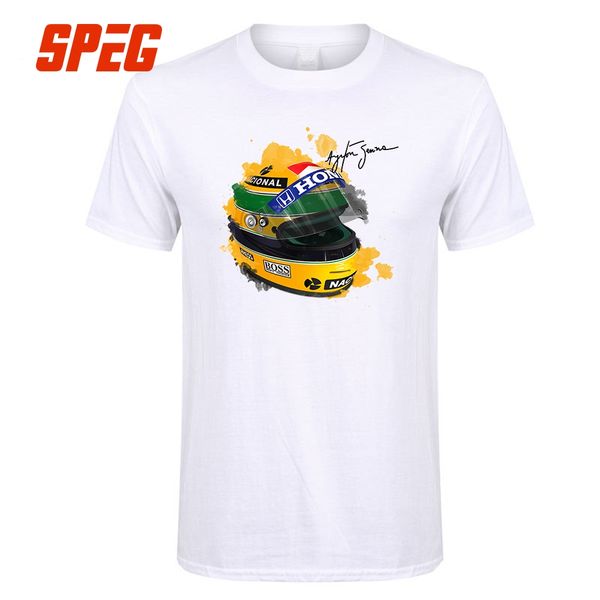 

ayrton senna helmet t-shirt 1 race car watercolor men 100% cotton short sleeve tee shirt signature man t shirt, White;black