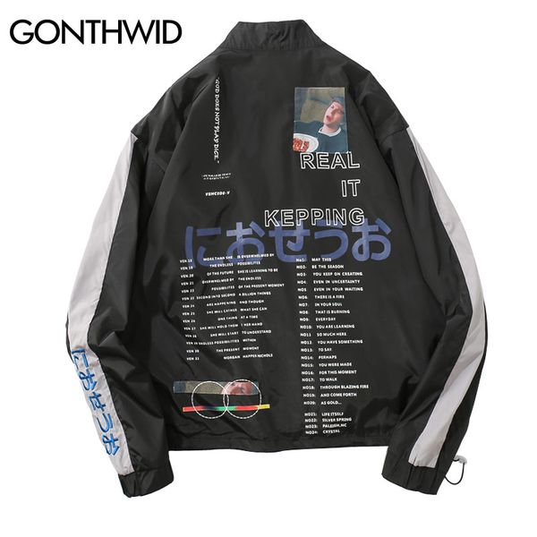 

gonthwid japan style embroidery patchwork pockets thin jackets men 2018 autumn casual full zip streetwear jacket coats male, Black;brown