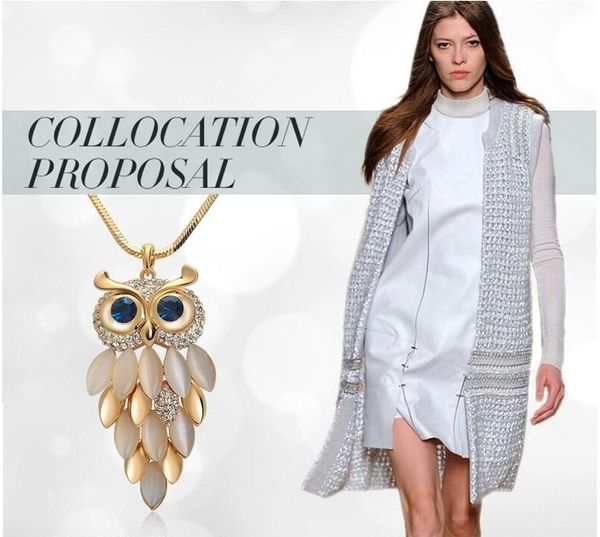 

new arrival women's lovely owl pendant rhinestone long sweater box chain necklace jewelry flossy pendants necklaces, Silver