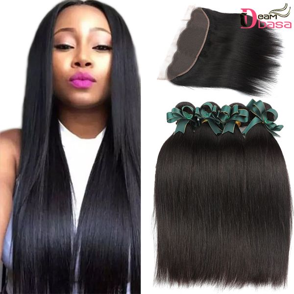 Unprocessed Brazilian Remy Hair Straight Bundles With Lace Closure