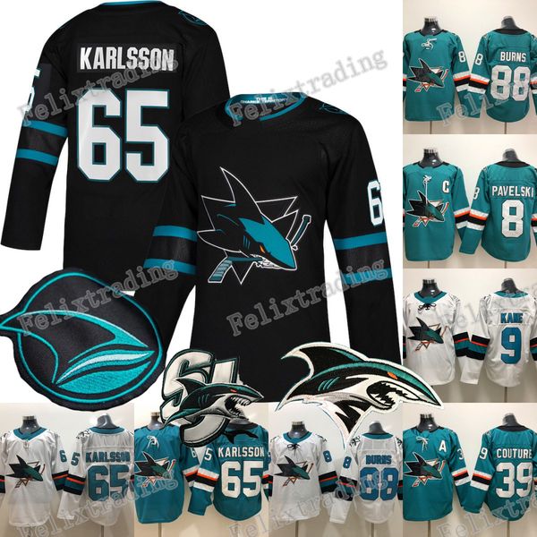 

65 Erik Karlsson 2019 Third San Jose Sharks Joe Thornton Evander Kane 88 Brent Burns 8 Joe Pavelski 39 Logan Couture Hockey Jerseys