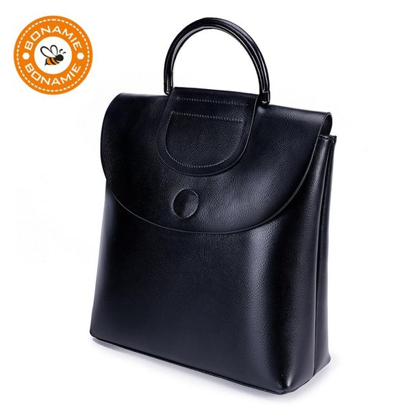 

bonamie genuine leather classic black women's backpack bag fashion luxury vintage real leather lady backpack for girls female
