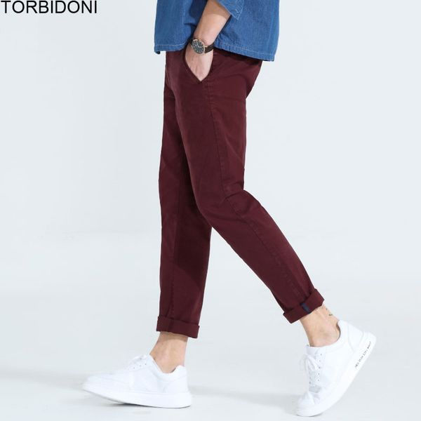 

casual men cotton pants autumn pantalon homme spring slim streetwear fashion solid long trousers male brand clothing size 36, Black