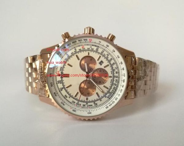 

factory supplier wristwatches 44mm rose gold quartz chronograph white dial stainless steel mens men's watch watches, Slivery;brown