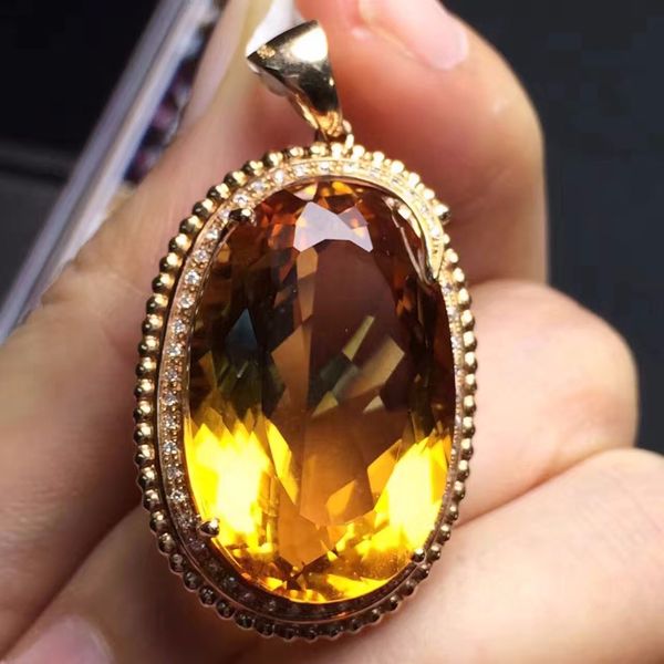 

fine jewelry collection brazil origin real 18k rose gold 100% natural yellow citrine gemstones fine chic pendant necklace, Silver