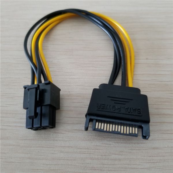 

Wholesale 100pcs/lot 15Pin SATA to PCI-E 6Pin Adapter Power Supply Cable CORD 18AWG Wire for PCIe Graphics Video Display Card for PC DIY 20c