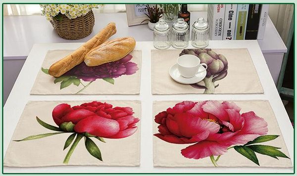 

rose print cotton flax heat insulating table mat western-style food laying table pads cloth dining mattress myj 066