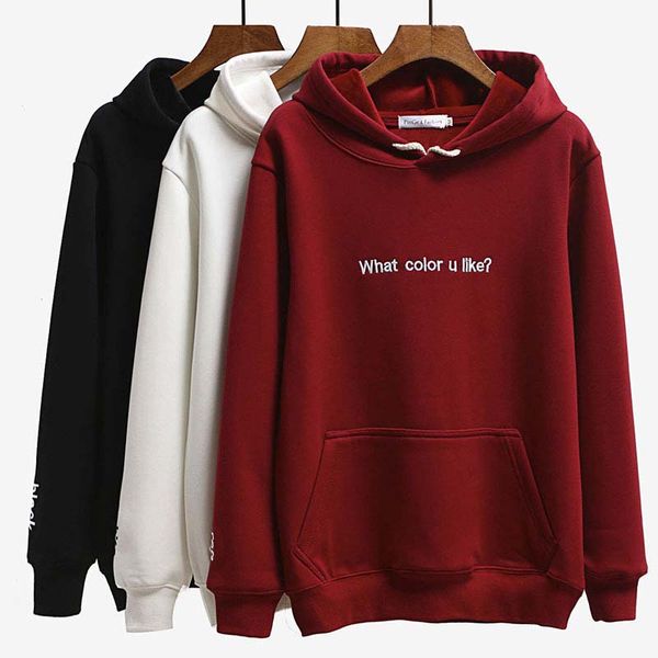

womens hoodie cotton thick sweatshirt loose long sleeves letter what color u like bf embroidery autumn winter pullover hoodies coat, Black