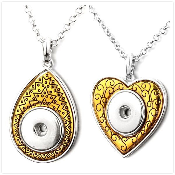 

new style noosa chunks gold water drop heart love snap button necklace fit 18mm snap button jewelry for women, Silver