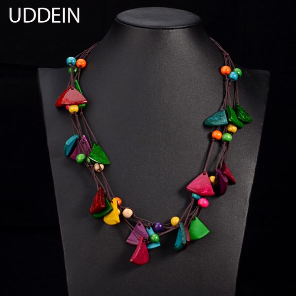

uddein new design bohemian necklace vintage statement bib collares handmade multi layer wood jewelry online shopping india maxi, Golden;silver