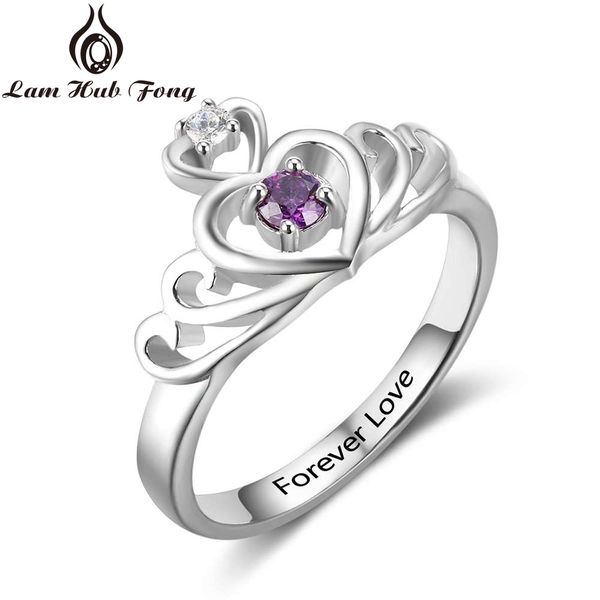 

925 sterling silver engraved name crown rings for women customized 12 month birthstone ring personalized gift (lam hub fong, Golden;silver