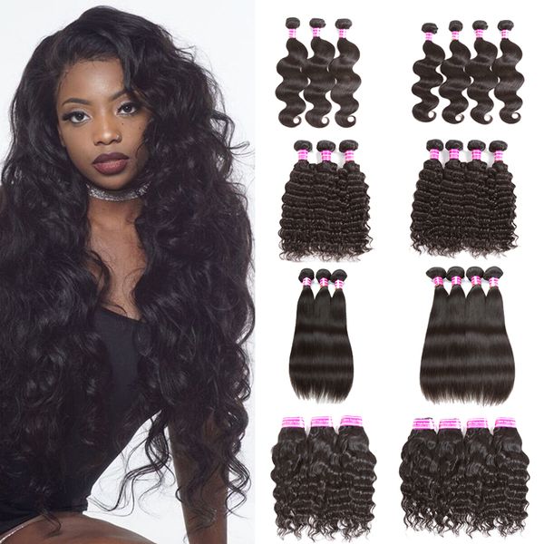 

brazilian virgin hair body wave straight natural water deep wave kinky curly unprocessed human hair extensions weave bundles weft, Black