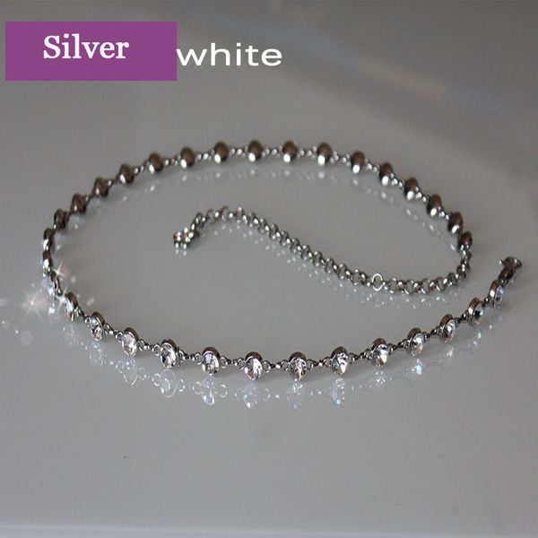 

women metal belt chain fashion metal buckle thin elastic waist silver women skinny belt with faux jewels 100cm elegant xj50, Black;brown