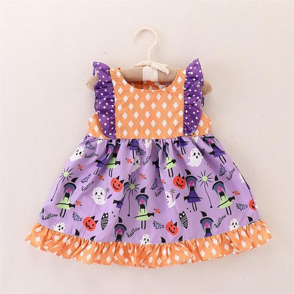 

baby girls skull full print dress skeletons pumpkin dresses for girls halloween sleeveless pumpkin dress autumn clothes, Red;yellow
