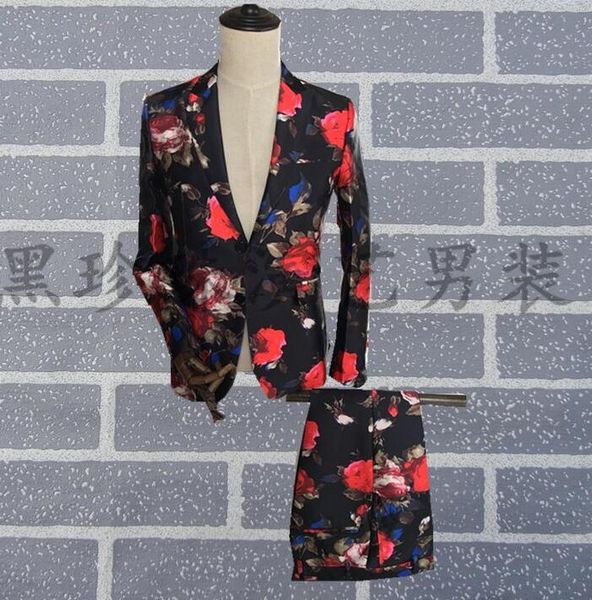

fashion print blazers mens suit male fancy suit men groom wedding dress masculino homme terno stage costumes for singers, White;black