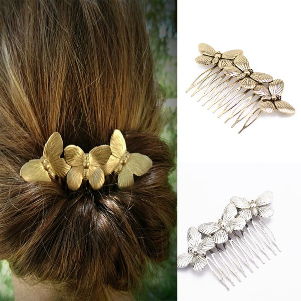 

elegant silver gold metal hair combs butterfly shape wedding hair accessories bridal combs hairpin jewelry christmas gift, Golden;white