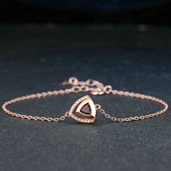

lamoon triangle gemstone 5mm garnet s925 bracelets & bangles 925 sterling silver fine jewelry rose gold color for women lmhi040, Golden;silver