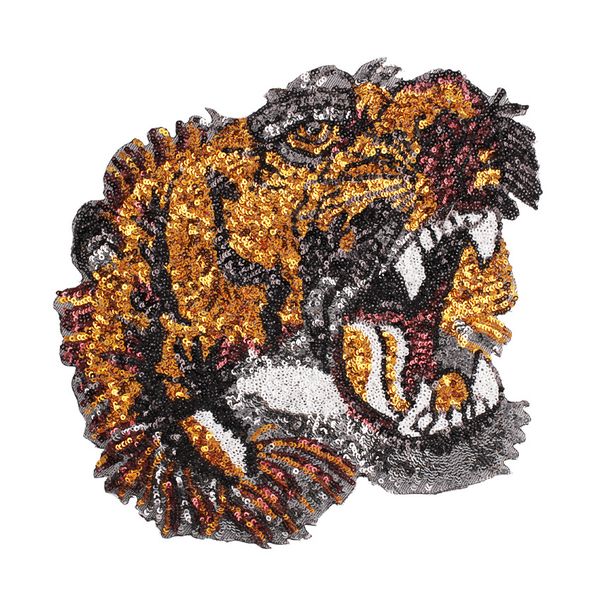 

embroidery sequined tiger patches for jackets,embroidered tigers badges appliques for jeans,patches for clothing a143, Black
