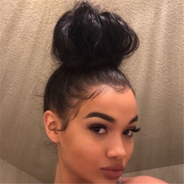 

полные парики человеческих волос шнурка виргинские малайзийские прямые парики фронта шнурка пре ощипали естественную волосяную линию с волос, Black;brown