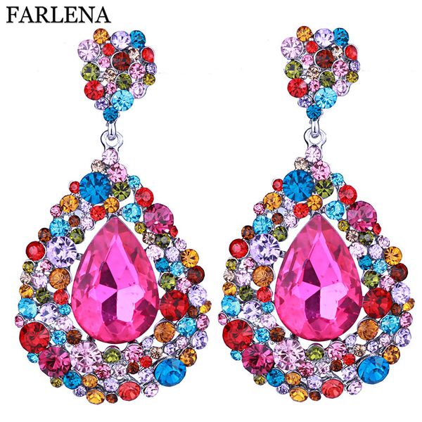 

farlena 7 colors charm jewelry full crystal rhinestone big drop earring fashion long earring for women wedding ing, Silver
