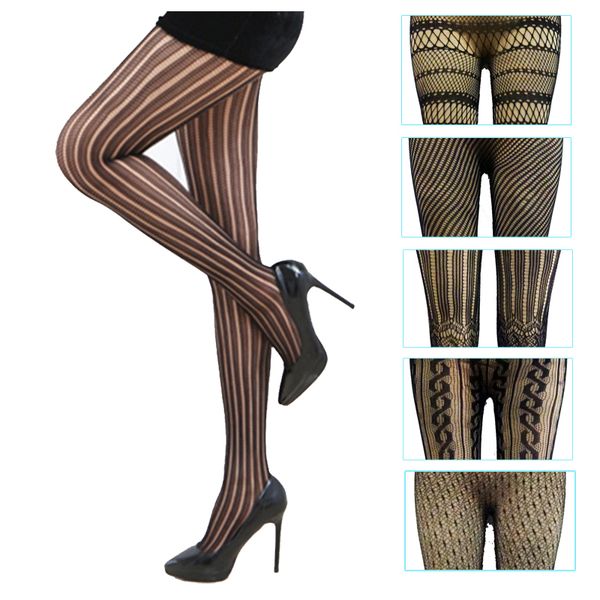 

limsisniw fashion geometric design women slim striped fishnet tatoo pantyhose ladies fashion tights flowers black color, Black;white