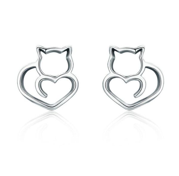 

authentic 925 sterling silver cute cat small stud earrings for women fashion sterling silver jewelry, Golden;silver