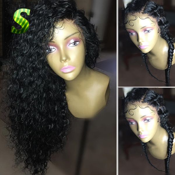 

stock side part black loose curly wig with baby hair synthetic lace front wigs heat resistant for black women
