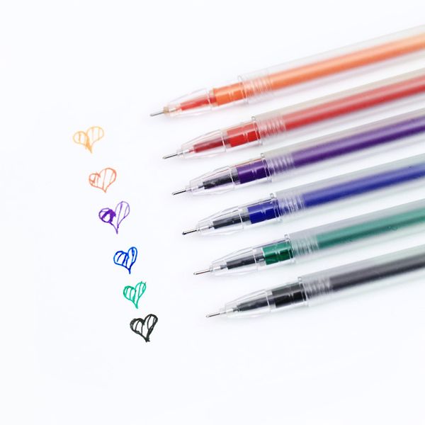 

6pcs/set colored gel pens needle tip 0.5mm liquid-ink black blue red orange purple green graffiti pens school office supplies