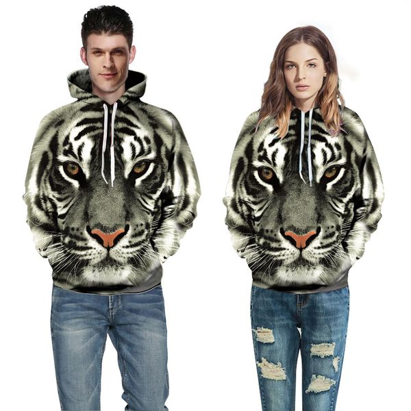 

S-3XL Women Men Couple Fashion Tiger 3D Print Pattern Loose Long Sleeved Jumper Sweatshirt Hooded Hoodie Pullover Outwear