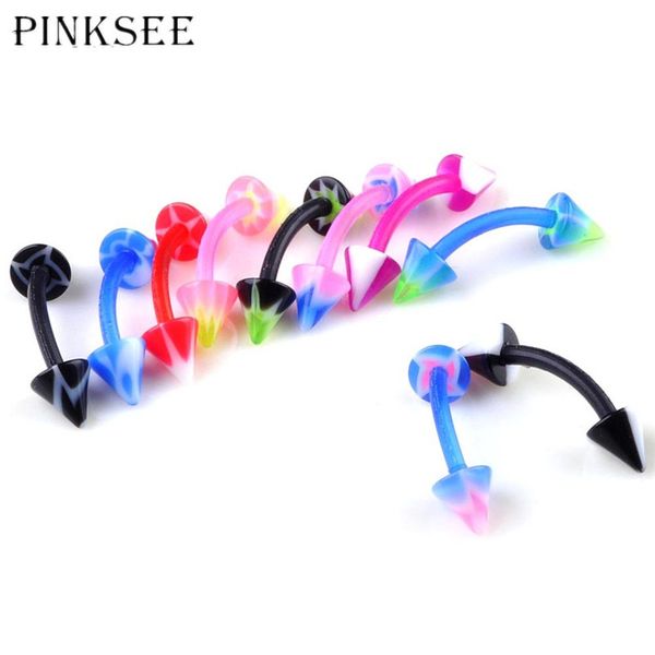 

pinksee 5pcs/lot simple eyebrow piercing cone head spiral body jewelry for women girls party club mixed color, Slivery;golden