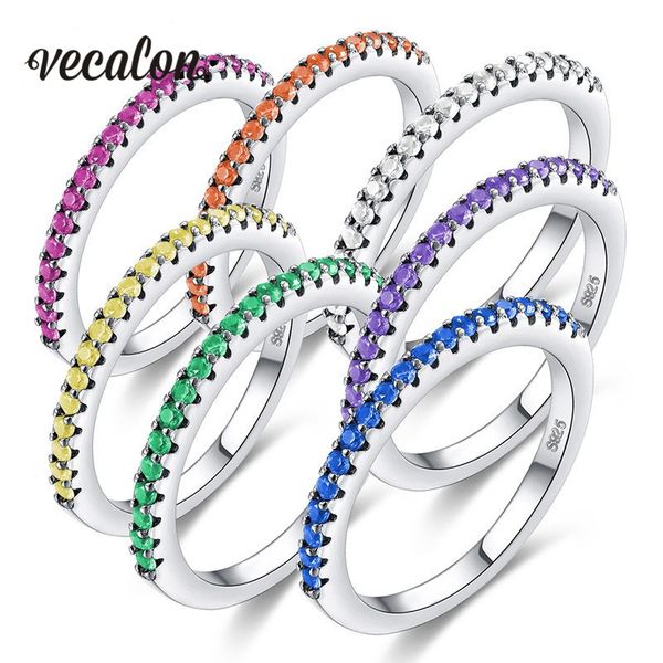 

vecalon anniversary band 925 sterling silver filled ring zircon cz engagement wedding rings for women fashion jewelry, Slivery;golden