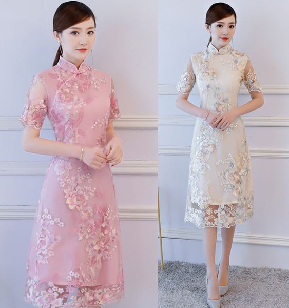 

wedding party lace cheongsam qipao dress for girls, Red