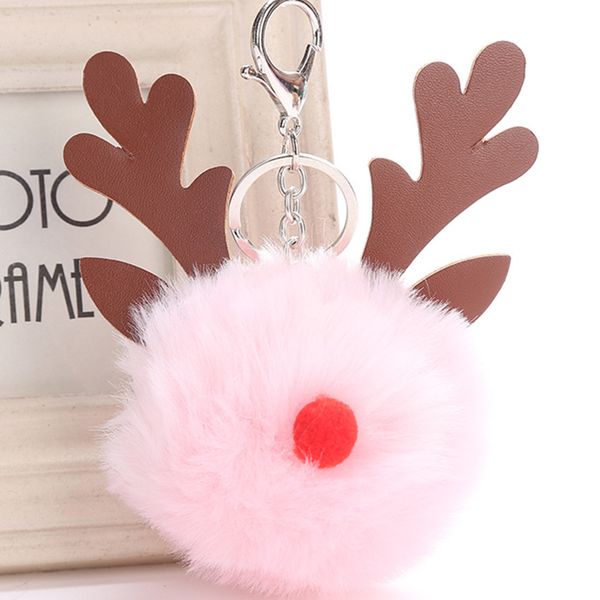

cute christmas tree dec deer pendants key chain fluffy pompom keychain christmas decorations for home bag car keyring porte cle, Silver