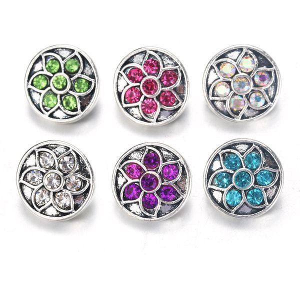

10pcs/lot 6 color flower snap jewelry rhinestone metal snap buttons fit 12mm sivler diy bracelets jewelry 0010, Golden;silver
