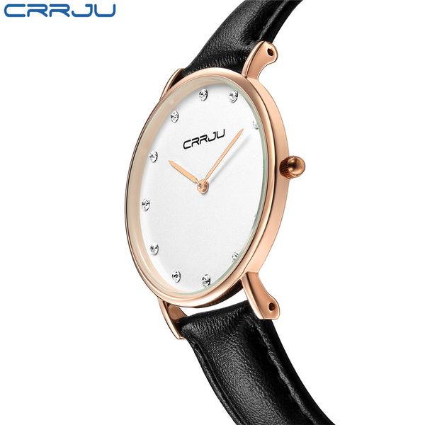 

super slim quartz casual wristwatch business japan crrju brand leather analog quartz watch women fashion 2017, Slivery;brown