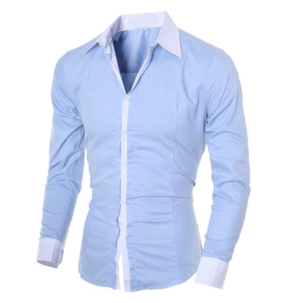 mens Casual shirts solid color Slim fit Long-sleeved Top Blouse Korean style Wild Shirt
