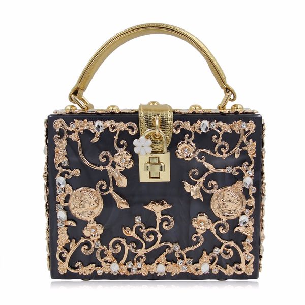 

Роскошная Коробка в форме Tote Женщины Сумочка Бренд Акриловые Рельеф Черный Вечер