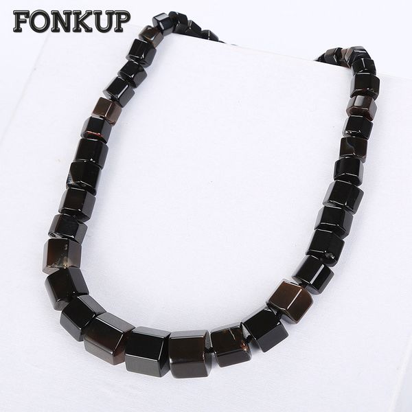 

fonkup women big necklace black agate chains trendy men ornaments power gemstone juwelen irregular stone jewelry chakra glowing, Silver