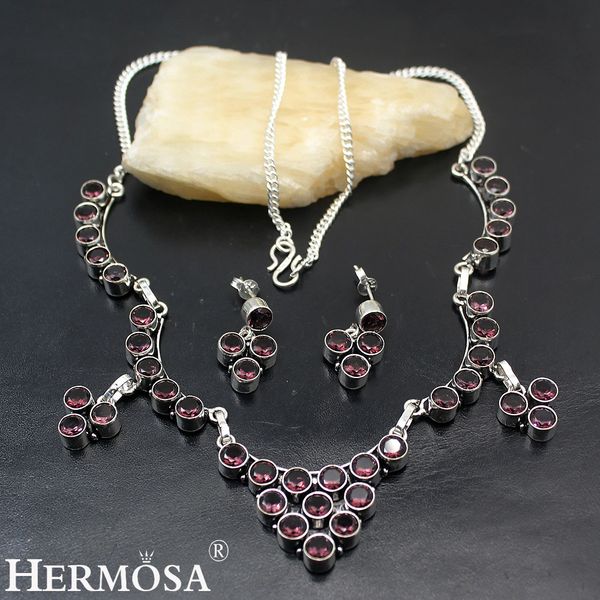 

glowing vintage purple amethystt charms 925 sterling silver jewelry set necklace earrings tf175