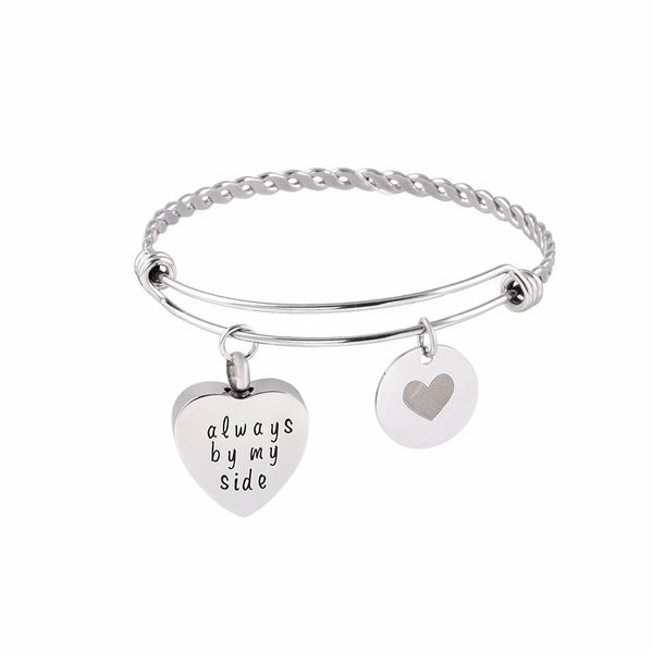 

cremation urn diy charm wire bangle stainless steel pet human memorial jewlery expandable bracelet for ashes holder keepsake, Black