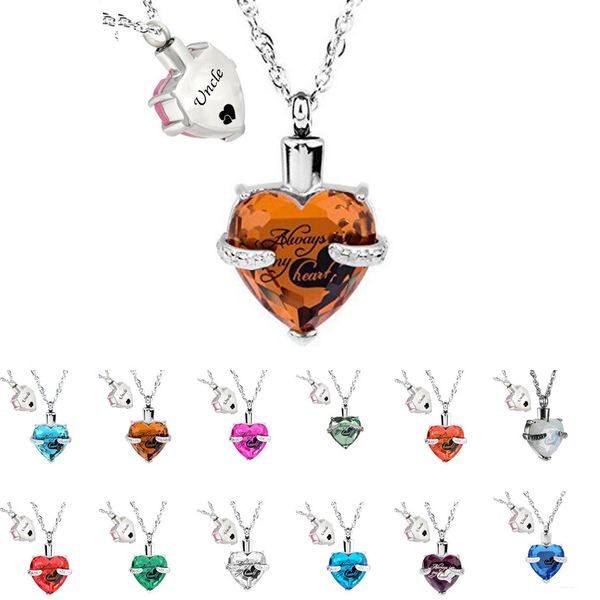 

uncle glass cremation jewelry always in my heart birthstone pendant urn necklace ashes holder keepsake, Silver