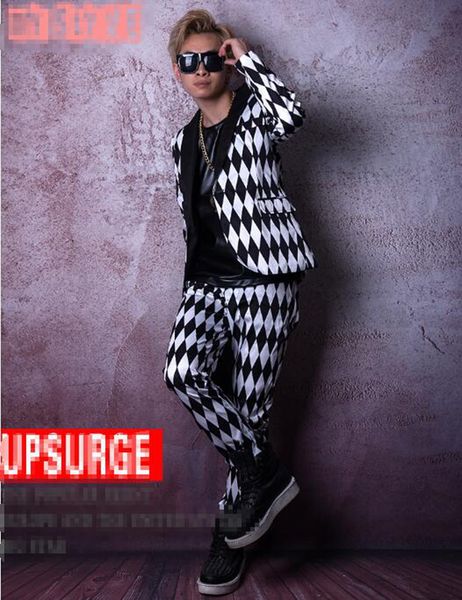 

человек хан издание новой моды бутик личности якорь бар певица сценические костюмы танец платье черный и белый алмаз костюм m - 2 xl, Black;red