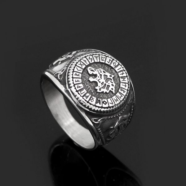 

men 316l stainless steel norse viking odin's wolf rune vantage ring with gift bag, Golden;silver