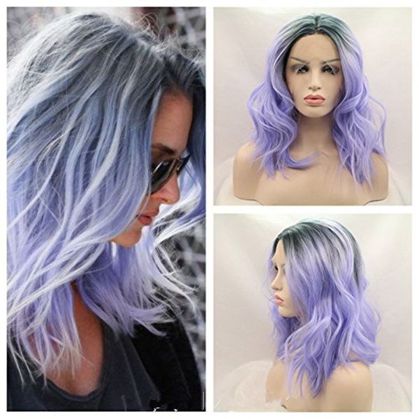 Z F Lace Front Wigs Braids 12 26inch Medium Length Purple Ombre