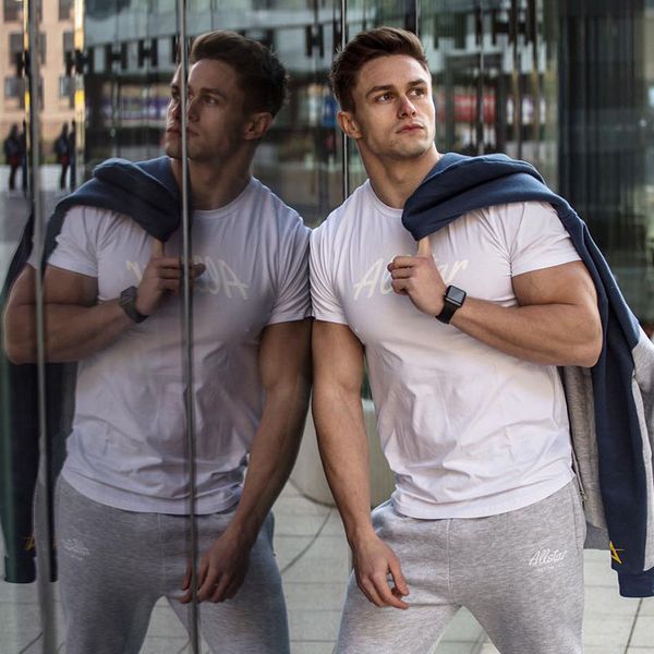 

2018 new sport running t shirt men quick dry breathable elastic white and black tracksuit underwear gym t-shirt, Black;blue