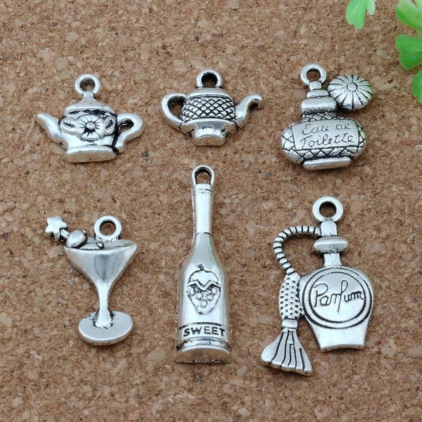 

mixed teapot . bottle charm pendants 120pcs/lot sell antique silver jewelry diy b-1, Bronze;silver