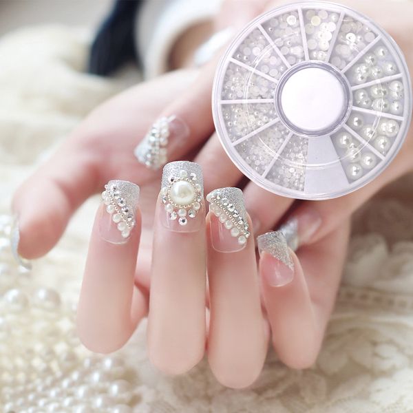 

vopregezi 1box round nail decoration pearl nail art rhinestones for nails in wheel diy 3d design studs beads nailart accessories, Silver;gold