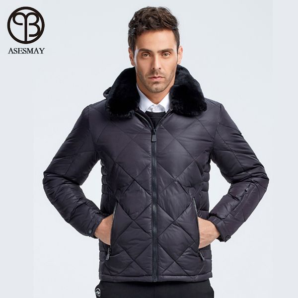 

asesmay new 2018 men white duck down jacket hooded coat fur collar detachable hat thick warm quality brand men's parka plus size, Black