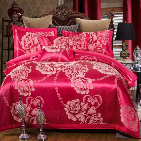 

2018 new 8 types satin silk 4pcs bedding sets luxury jacquard bed covers bed sheets bedclothes duvet cover
