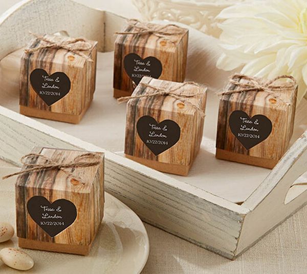 

Популярная Свадебная Подарочная Коробка Rustic Kraft Favor Box и Подарок Украшения Партии